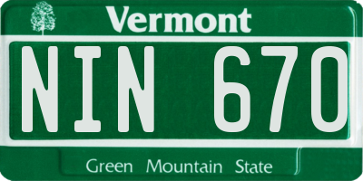 VT license plate NIN670