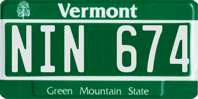 VT license plate NIN674