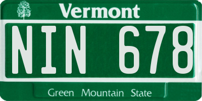 VT license plate NIN678
