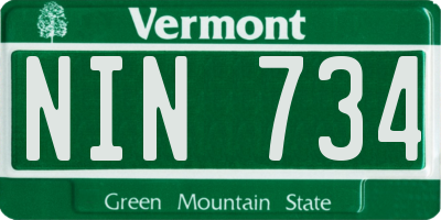 VT license plate NIN734
