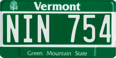 VT license plate NIN754