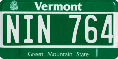 VT license plate NIN764