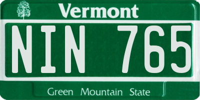VT license plate NIN765