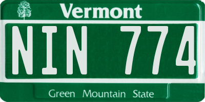 VT license plate NIN774