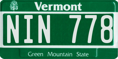 VT license plate NIN778