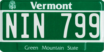 VT license plate NIN799