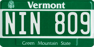 VT license plate NIN809