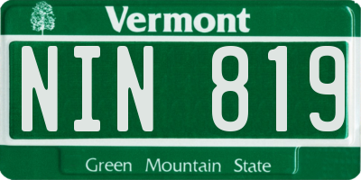 VT license plate NIN819