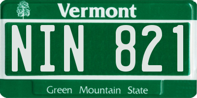 VT license plate NIN821