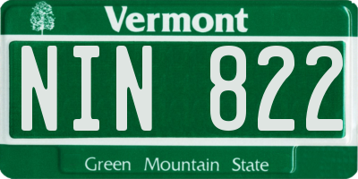 VT license plate NIN822