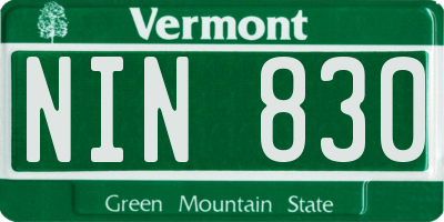 VT license plate NIN830