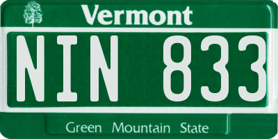VT license plate NIN833