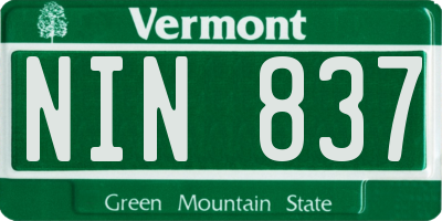 VT license plate NIN837