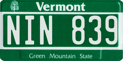 VT license plate NIN839