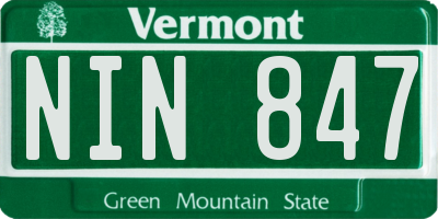VT license plate NIN847