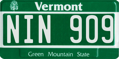 VT license plate NIN909