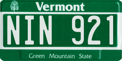 VT license plate NIN921