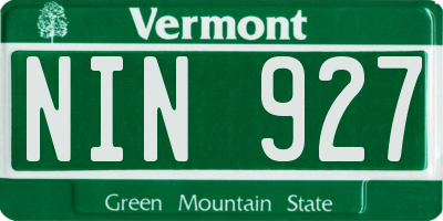 VT license plate NIN927