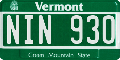 VT license plate NIN930