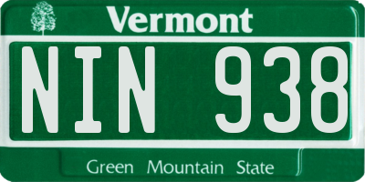 VT license plate NIN938