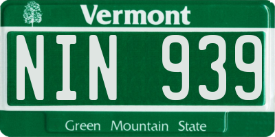 VT license plate NIN939