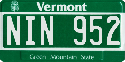 VT license plate NIN952