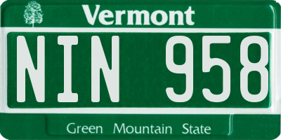 VT license plate NIN958