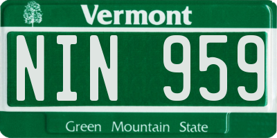 VT license plate NIN959