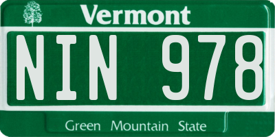 VT license plate NIN978