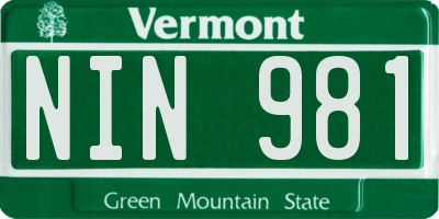 VT license plate NIN981