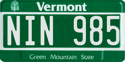 VT license plate NIN985