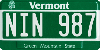 VT license plate NIN987