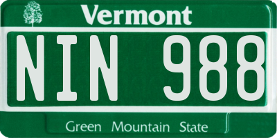 VT license plate NIN988