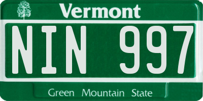 VT license plate NIN997