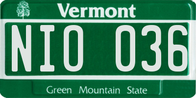 VT license plate NIO036