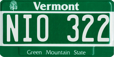 VT license plate NIO322