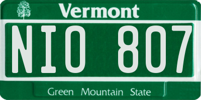VT license plate NIO807