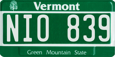 VT license plate NIO839