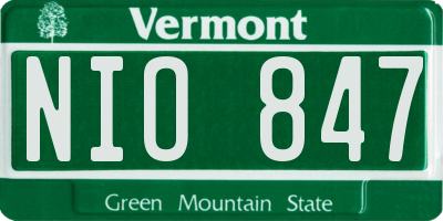 VT license plate NIO847