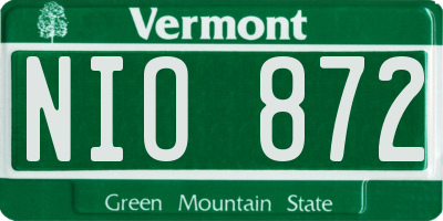 VT license plate NIO872