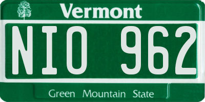 VT license plate NIO962