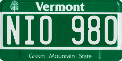 VT license plate NIO980