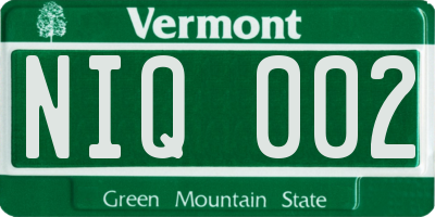 VT license plate NIQ002