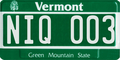VT license plate NIQ003