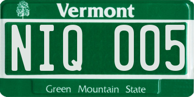VT license plate NIQ005