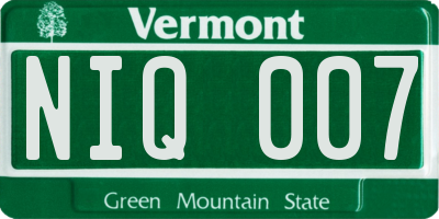 VT license plate NIQ007