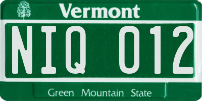 VT license plate NIQ012