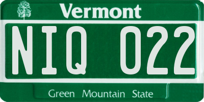 VT license plate NIQ022