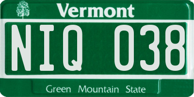 VT license plate NIQ038