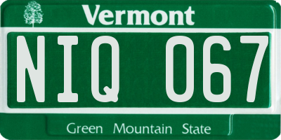 VT license plate NIQ067